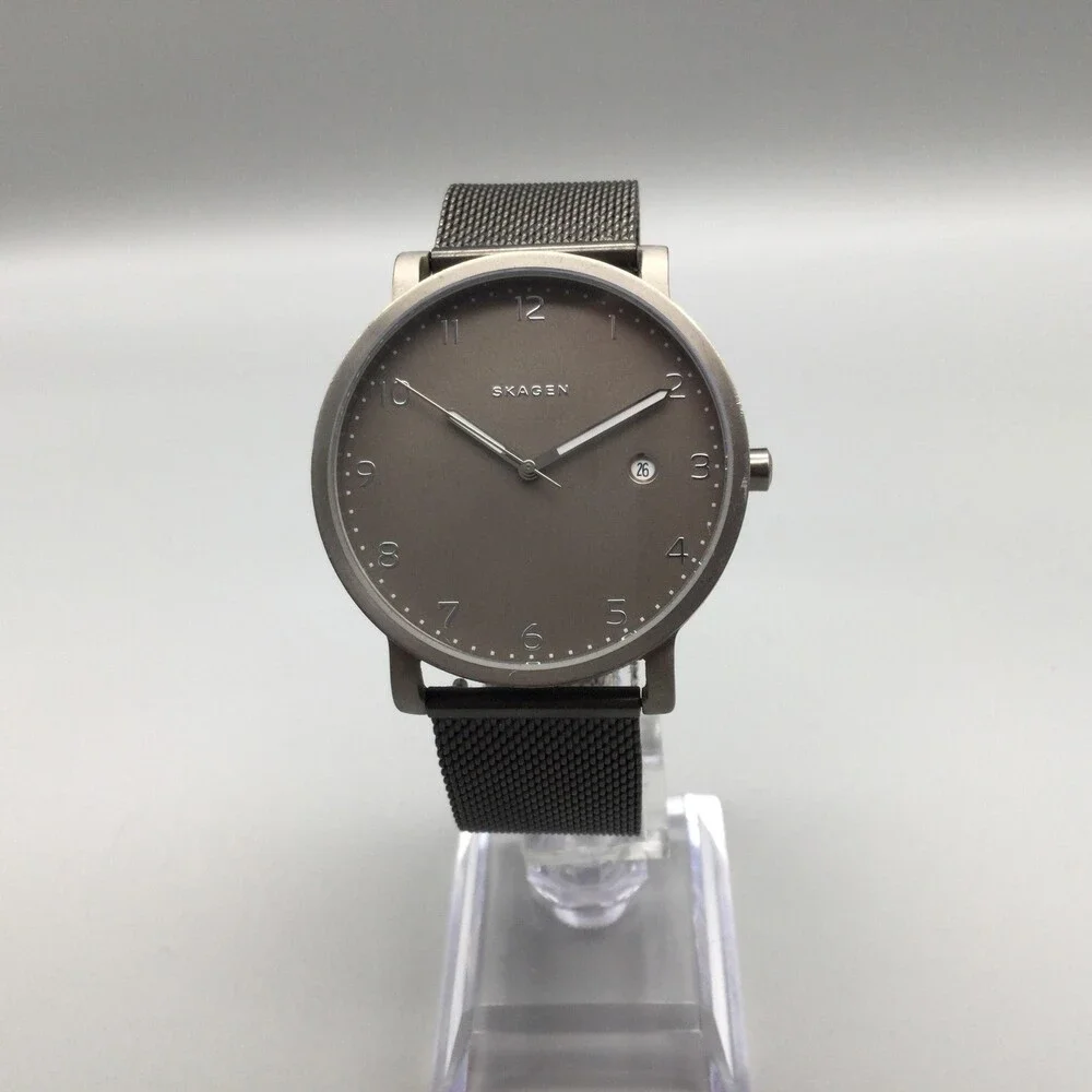 Skagen Hagen SKW6307 Mens Watch 40mm Gray Dial Titanium Mesh Date New Battery